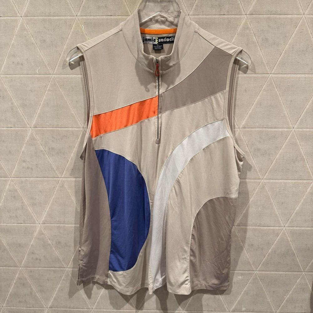 Jamie Sadock Sleeveless Golf 1/4 Zip Top Tan XL